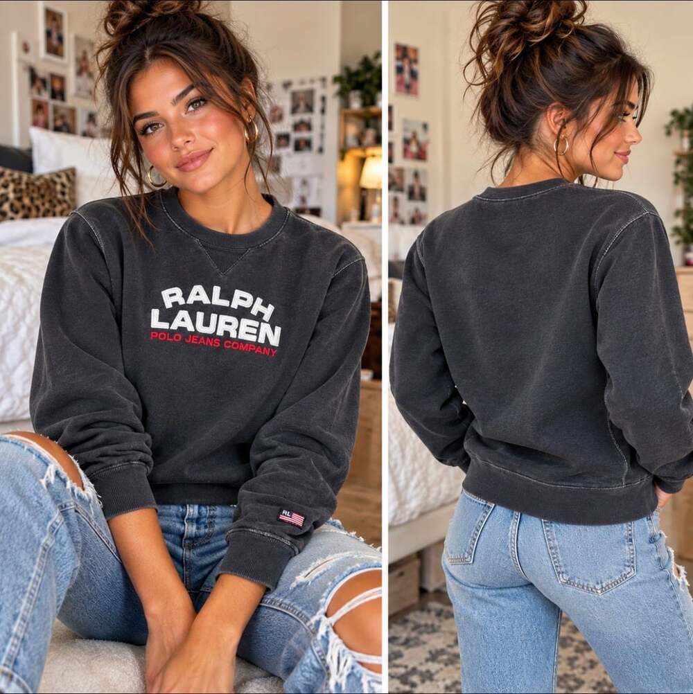 Vintage Polo Jeans Co Ralph Lauren Sweatshirt S Spell Out Embroidered Flag 90s